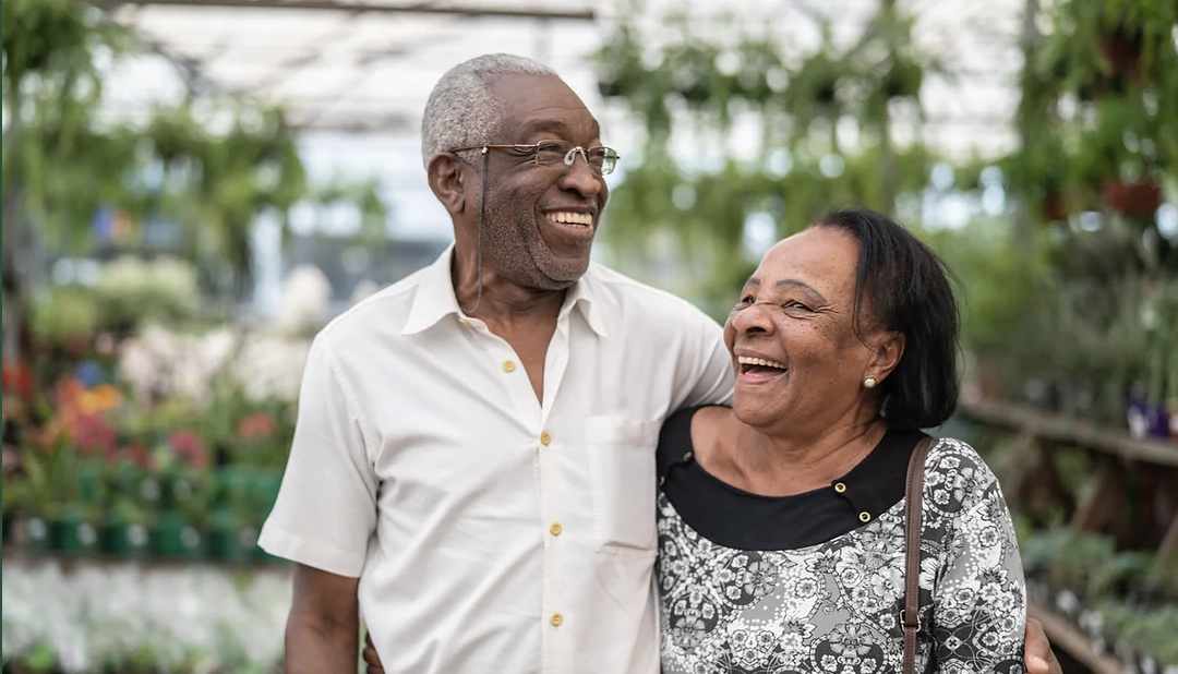 Elderly couple smiling